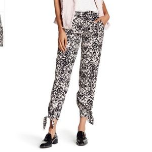 Rebecca Taylor Floral Tie Cuff Pant Ecru-Black
